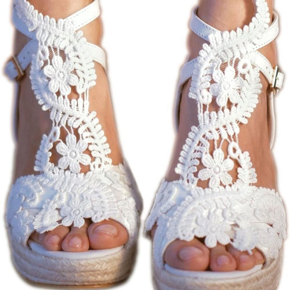 Women's Wedge Sandals Open Toe Ankle Strap Wedding Bridesmaid Shoes